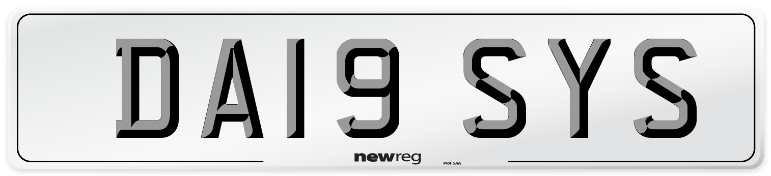 DA19 SYS Number Plate from New Reg